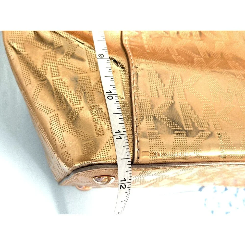 NWT Michael Kors Metallic Rose Gold MK Logo Tote Bag with Wallet $356 Jet Set